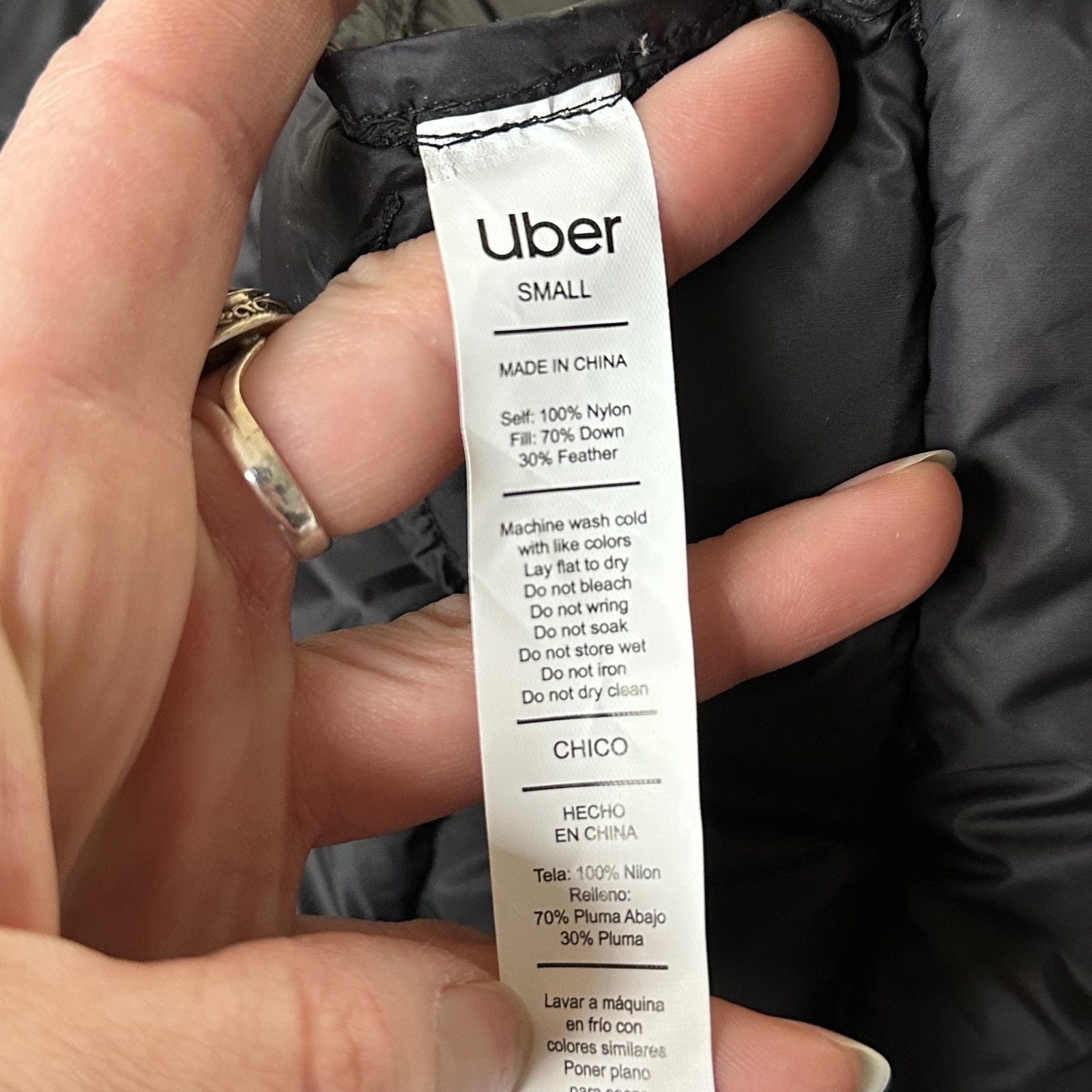 Uber Vest Womens Small Black Quilted Down Puffer Full Zip Logo Limited Edition — image 7 of 8